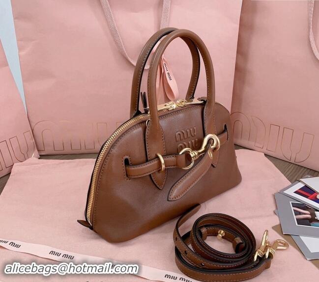 Pretty Style Miu Miu Aventure nappa leather top-handle bag 5BB169 Oak Brown 2024