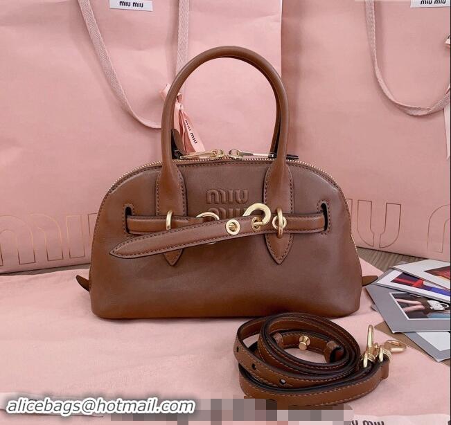 Pretty Style Miu Miu Aventure nappa leather top-handle bag 5BB169 Oak Brown 2024