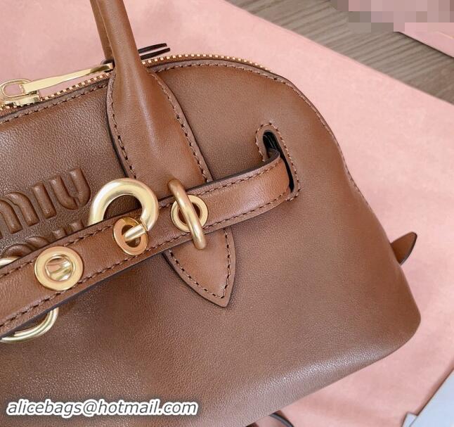 Pretty Style Miu Miu Aventure nappa leather top-handle bag 5BB169 Oak Brown 2024