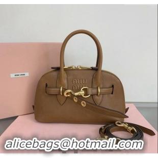 Low Cost Miu Miu Aventure nappa leather top-handle bag 5BB169 Tan Brown 2024