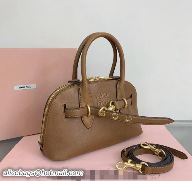 Low Cost Miu Miu Aventure nappa leather top-handle bag 5BB169 Tan Brown 2024