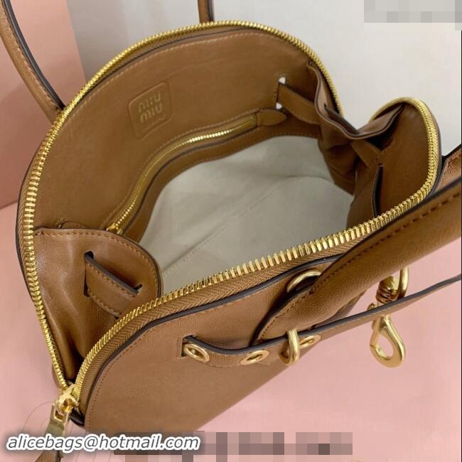 Low Cost Miu Miu Aventure nappa leather top-handle bag 5BB169 Tan Brown 2024