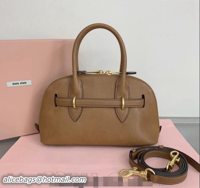 Low Cost Miu Miu Aventure nappa leather top-handle bag 5BB169 Tan Brown 2024