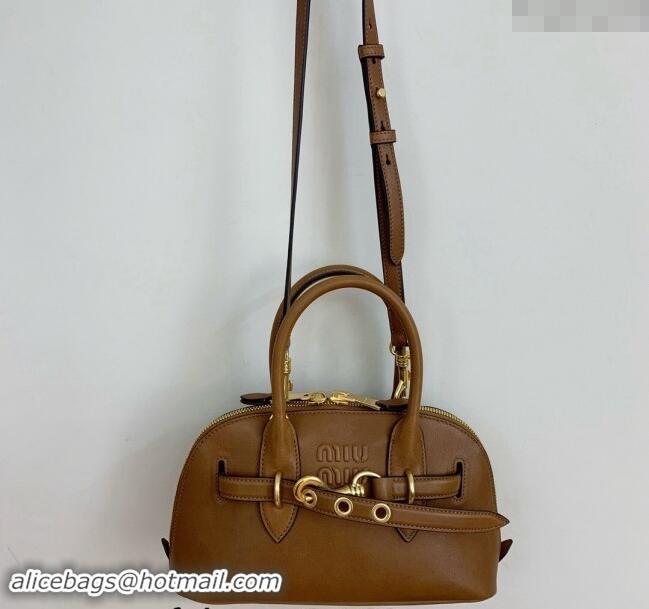 Low Cost Miu Miu Aventure nappa leather top-handle bag 5BB169 Tan Brown 2024