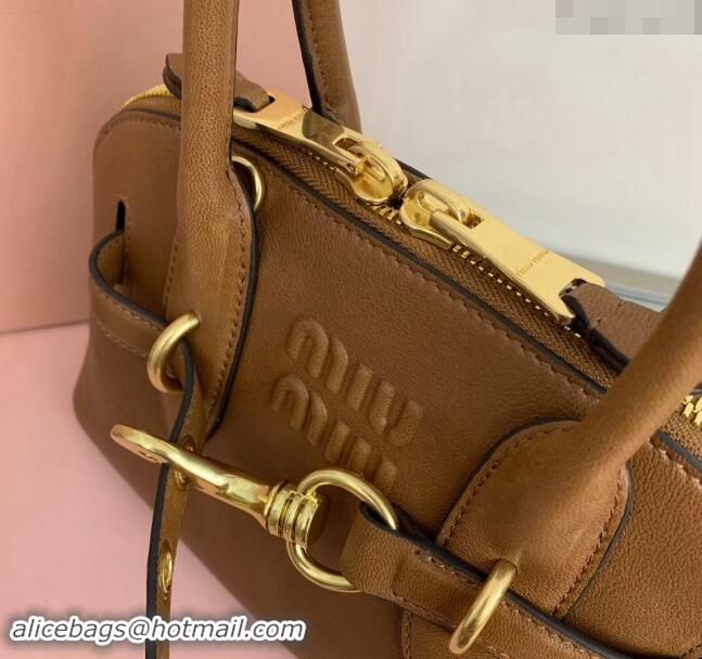 Low Cost Miu Miu Aventure nappa leather top-handle bag 5BB169 Tan Brown 2024