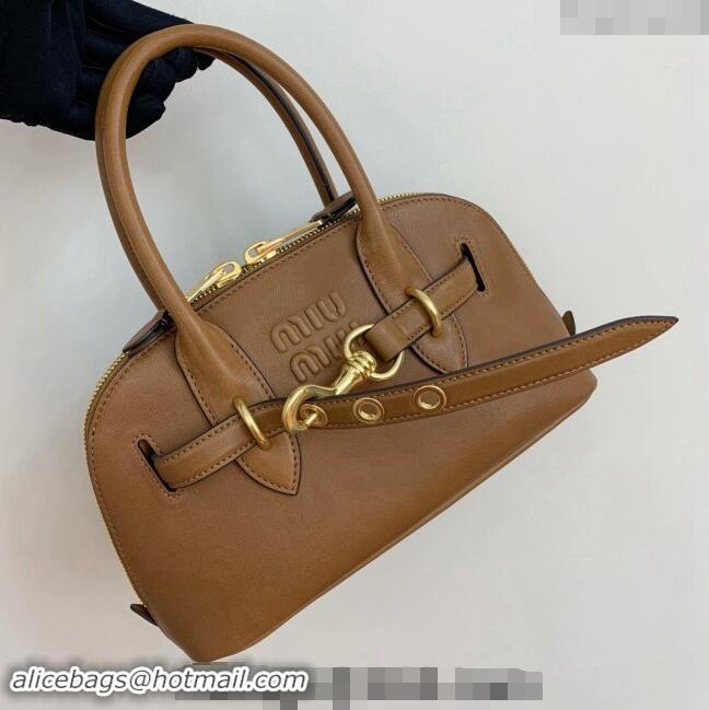 Low Cost Miu Miu Aventure nappa leather top-handle bag 5BB169 Tan Brown 2024