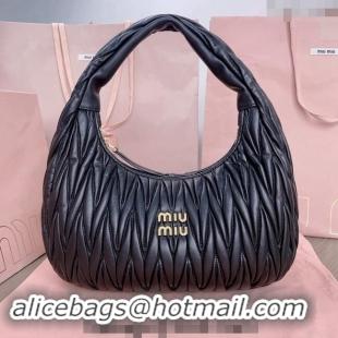 Top Quality Miu Miu Wander Matelasse Nappa Leather Hobo bag 5BC108 Black 2024