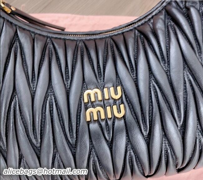 Top Quality Miu Miu Wander Matelasse Nappa Leather Hobo bag 5BC108 Black 2024