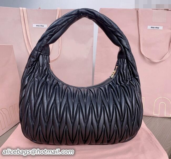 Top Quality Miu Miu Wander Matelasse Nappa Leather Hobo bag 5BC108 Black 2024