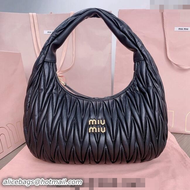 Top Quality Miu Miu Wander Matelasse Nappa Leather Hobo bag 5BC108 Black 2024