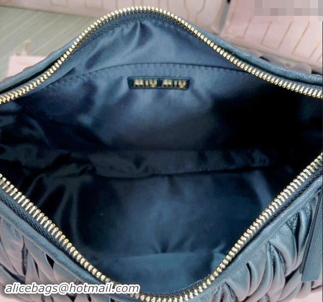 Top Quality Miu Miu Wander Matelasse Nappa Leather Hobo bag 5BC108 Black 2024