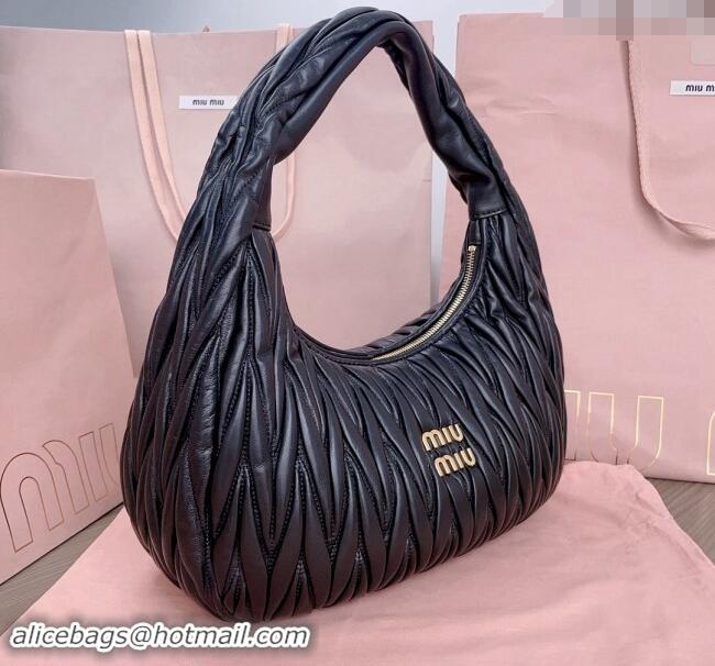 Top Quality Miu Miu Wander Matelasse Nappa Leather Hobo bag 5BC108 Black 2024