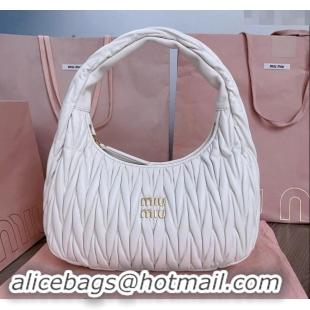 Top Grade Miu Miu Wander Matelasse Nappa Leather Hobo bag 5BC108 White 2024