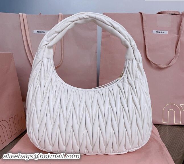 Top Grade Miu Miu Wander Matelasse Nappa Leather Hobo bag 5BC108 White 2024