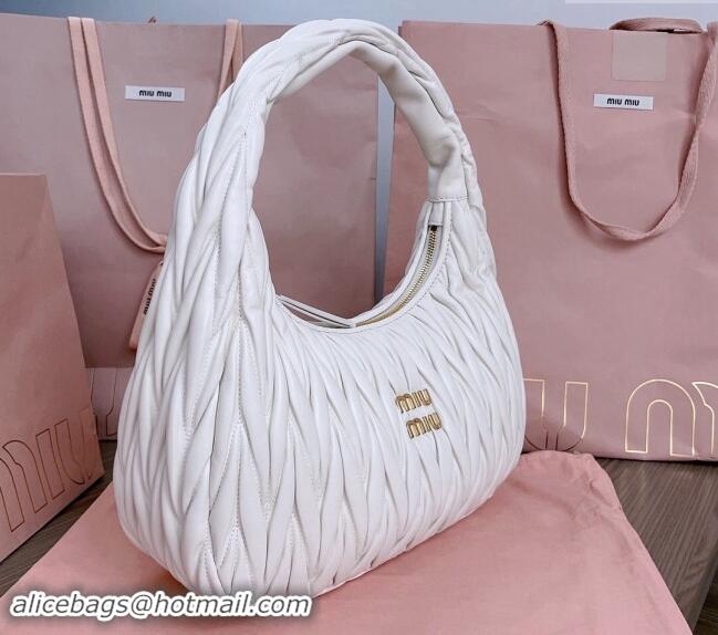 Top Grade Miu Miu Wander Matelasse Nappa Leather Hobo bag 5BC108 White 2024