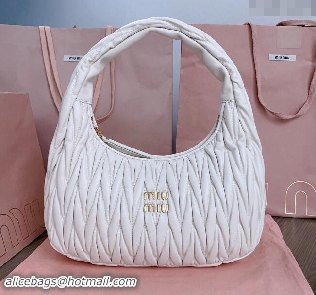 Top Grade Miu Miu Wander Matelasse Nappa Leather Hobo bag 5BC108 White 2024