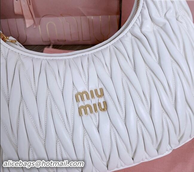 Top Grade Miu Miu Wander Matelasse Nappa Leather Hobo bag 5BC108 White 2024