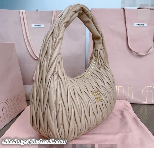 Luxurious Miu Miu Wander Matelasse Nappa Leather Hobo bag 5BC108 Nude Pink 2024