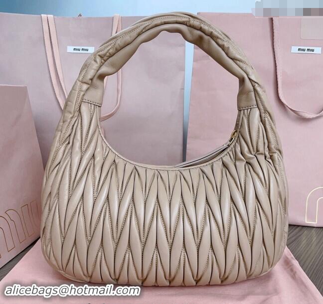 Luxurious Miu Miu Wander Matelasse Nappa Leather Hobo bag 5BC108 Nude Pink 2024