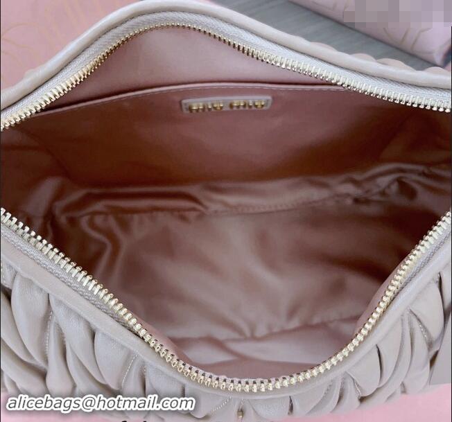 Luxurious Miu Miu Wander Matelasse Nappa Leather Hobo bag 5BC108 Nude Pink 2024