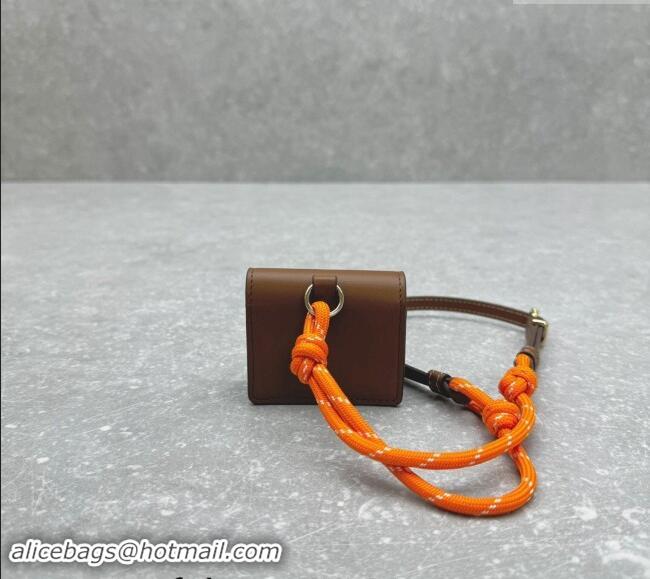 Top Design Miu Miu Leather, cord, and metal trick with mini-pouch 5TL515 Orange/Brown 2024