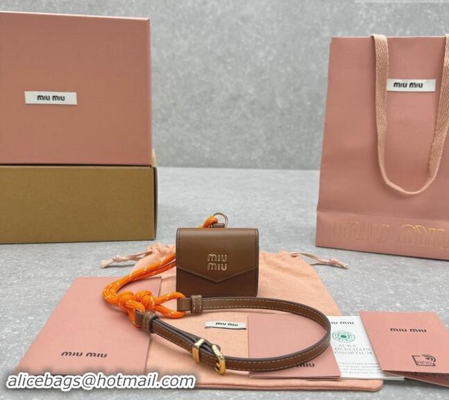 Top Design Miu Miu Leather, cord, and metal trick with mini-pouch 5TL515 Orange/Brown 2024