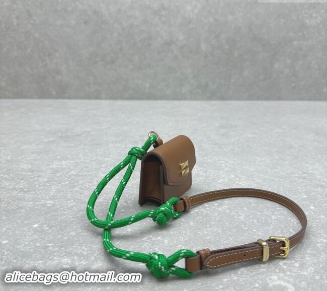 Good Taste Miu Miu Leather, cord, and metal trick with mini-pouch 5TL515 Green/Brown 2024