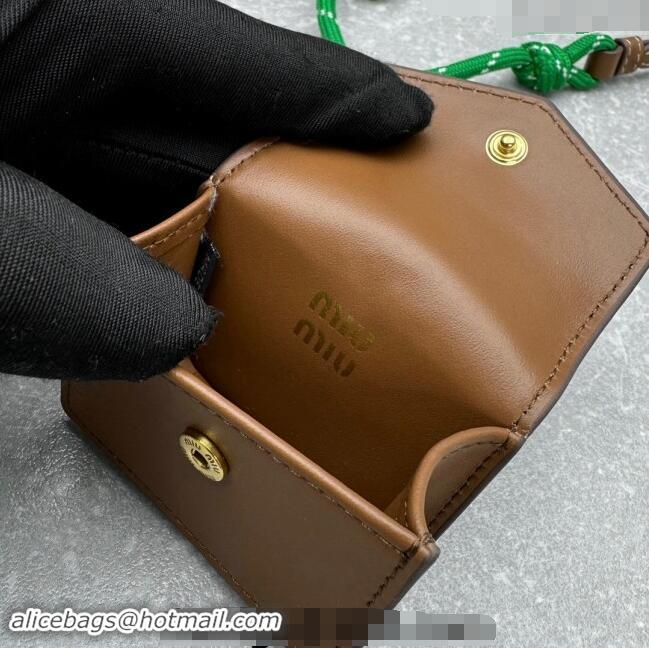 Good Taste Miu Miu Leather, cord, and metal trick with mini-pouch 5TL515 Green/Brown 2024