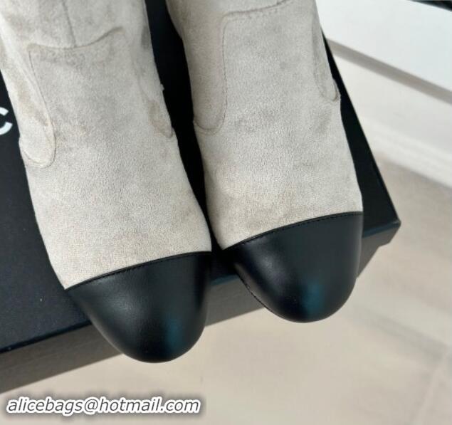 Low Cost Chanel Suede Heel Ankle Boots 7cm Grey 910059