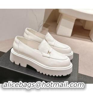 1:1 aaaaa Chanel Calfskin Platform Loafers White 910060