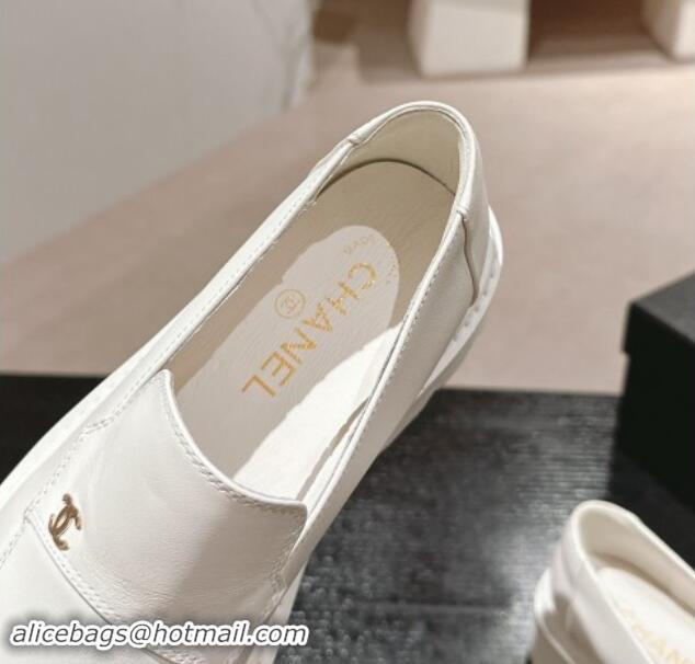 1:1 aaaaa Chanel Calfskin Platform Loafers White 910060