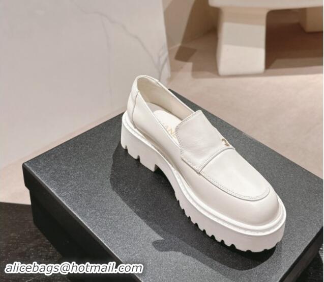 1:1 aaaaa Chanel Calfskin Platform Loafers White 910060