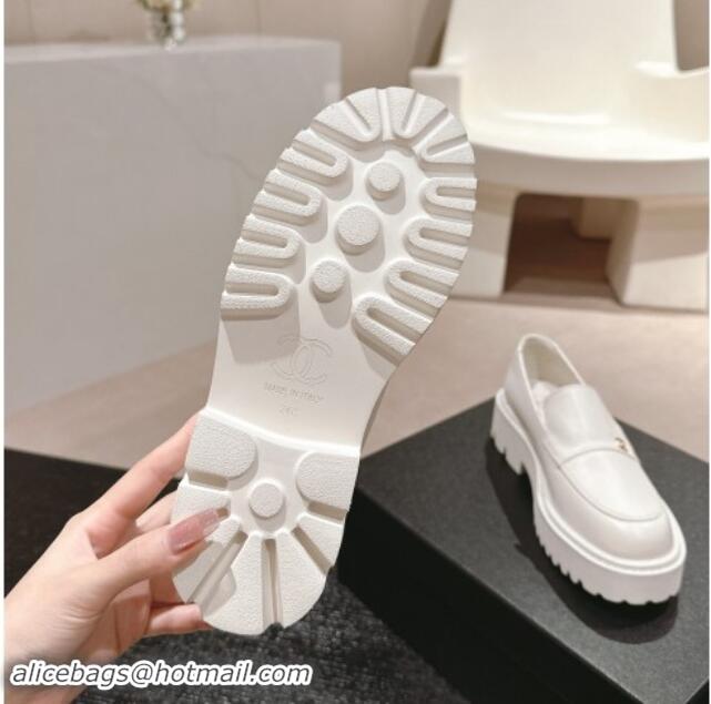 1:1 aaaaa Chanel Calfskin Platform Loafers White 910060