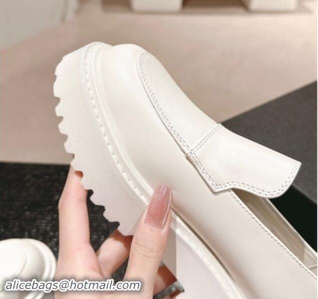 1:1 aaaaa Chanel Calfskin Platform Loafers White 910060