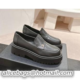 Sumptuous Chanel Calfskin Platform Loafers Black 910062