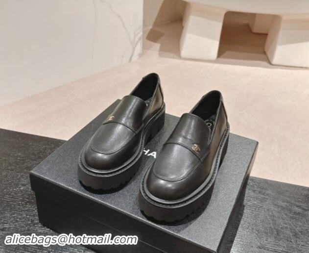 Sumptuous Chanel Calfskin Platform Loafers Black 910062