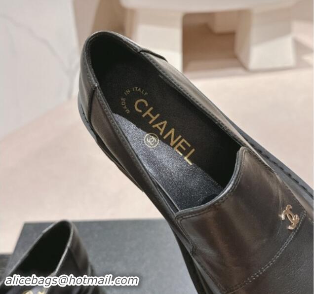 Sumptuous Chanel Calfskin Platform Loafers Black 910062