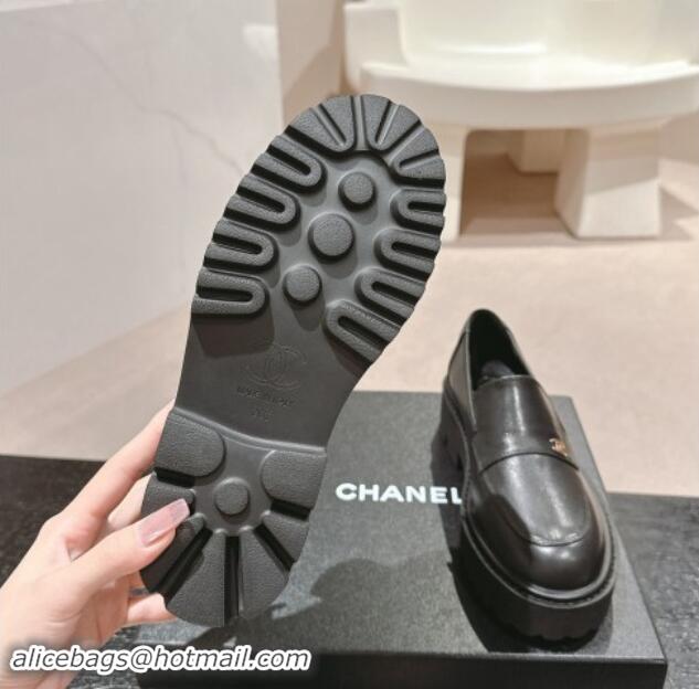 Sumptuous Chanel Calfskin Platform Loafers Black 910062