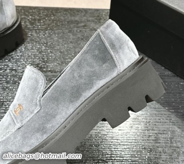 Perfect Chanel Suede Platform Loafers Grey 910063