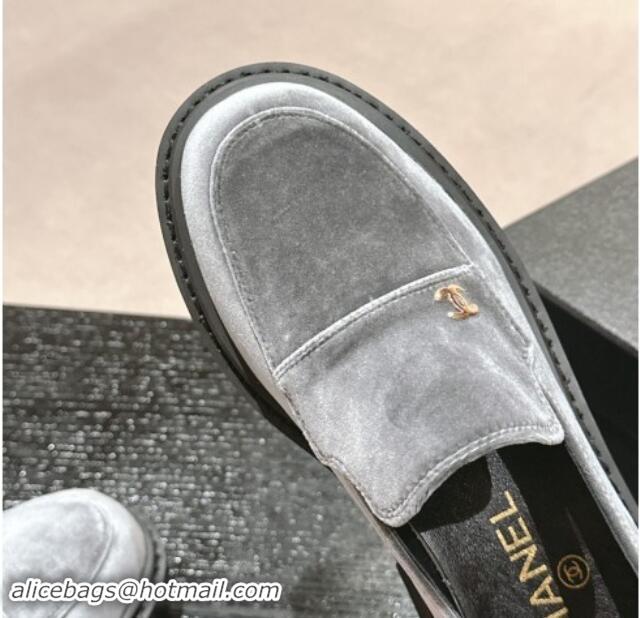 Perfect Chanel Suede Platform Loafers Grey 910063