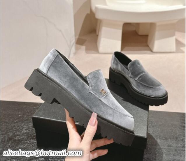 Perfect Chanel Suede Platform Loafers Grey 910063