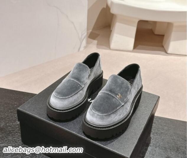 Perfect Chanel Suede Platform Loafers Grey 910063