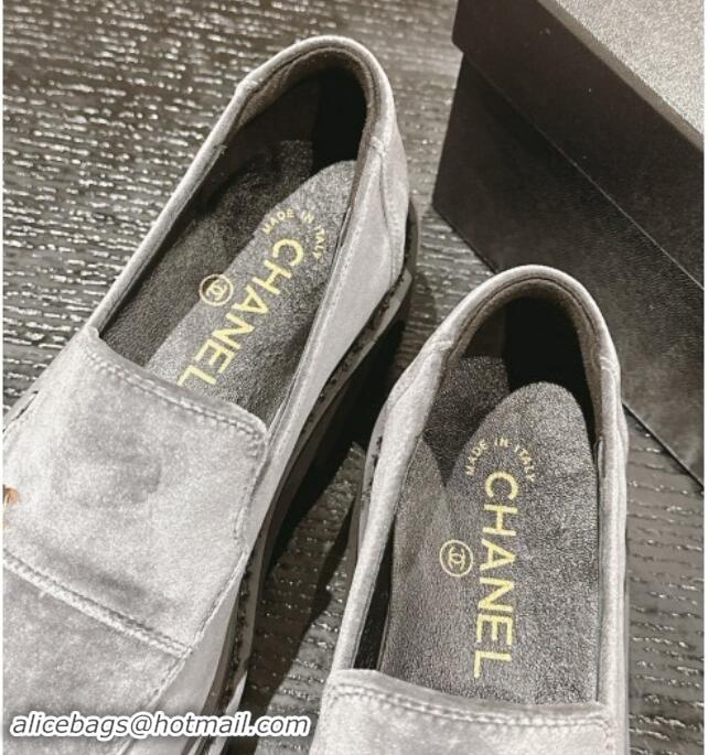 Perfect Chanel Suede Platform Loafers Grey 910063