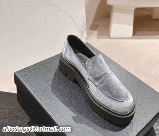 Perfect Chanel Suede Platform Loafers Grey 910063