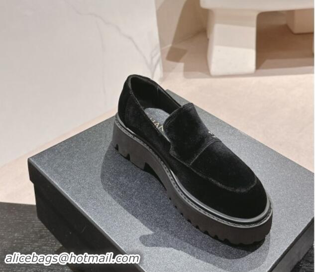 Stylish Chanel Suede Platform Loafers Black 910064