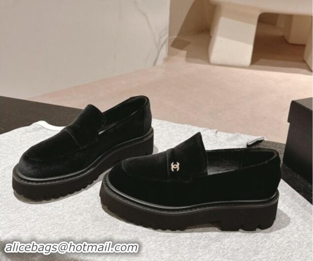 Stylish Chanel Suede Platform Loafers Black 910064