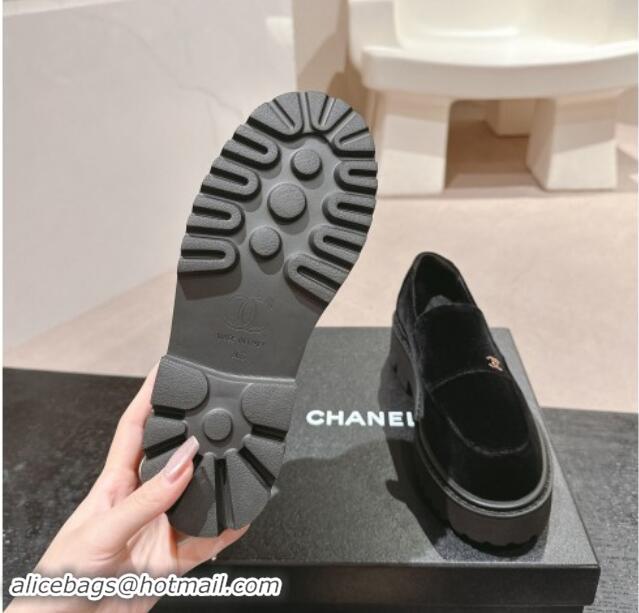 Stylish Chanel Suede Platform Loafers Black 910064