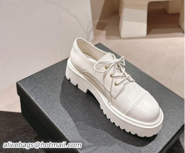 Shop Duplicate Chanel Calfskin Lace-up Shoes White 910065