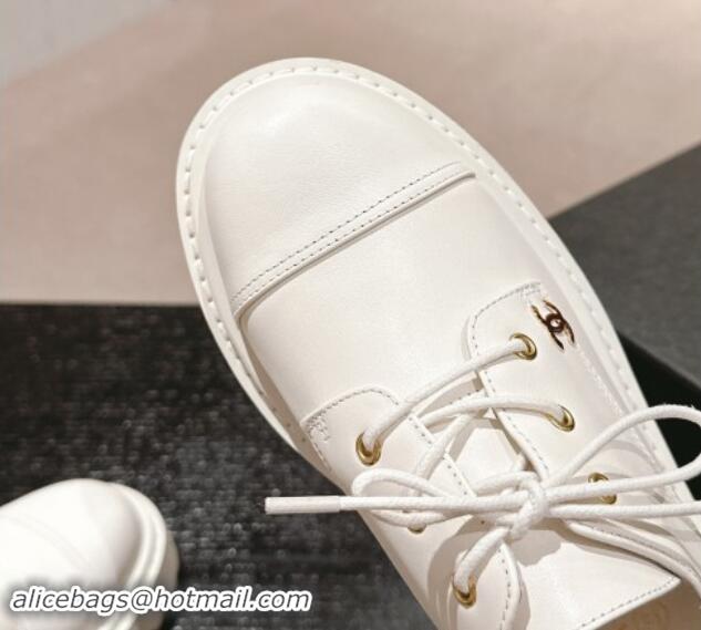 Shop Duplicate Chanel Calfskin Lace-up Shoes White 910065