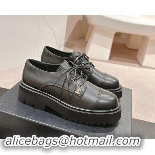 Buy Luxury Chanel Calfskin Lace-up Shoes Black 910067